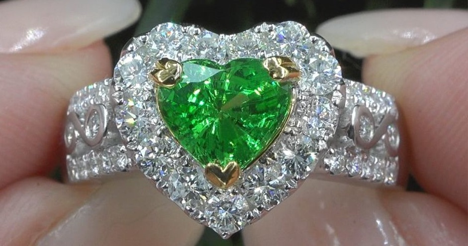 GIA 3.09 ct VVS Natural Tsavorite Garnet Diamond Platinum Estate Ring 