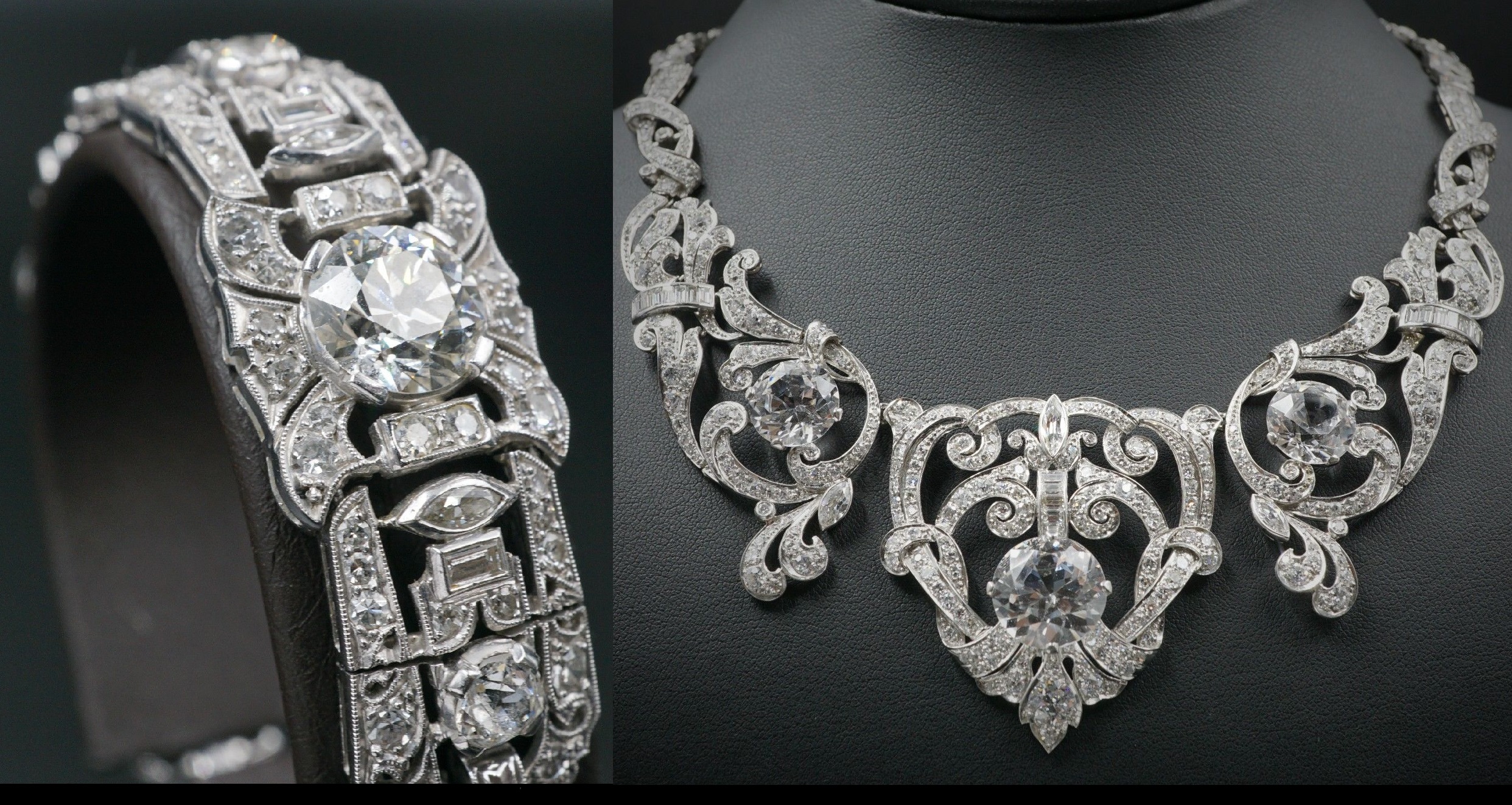 Mae West Owned Edwardian Platinum 23ct Diamond Necklace Bracelet Suite 