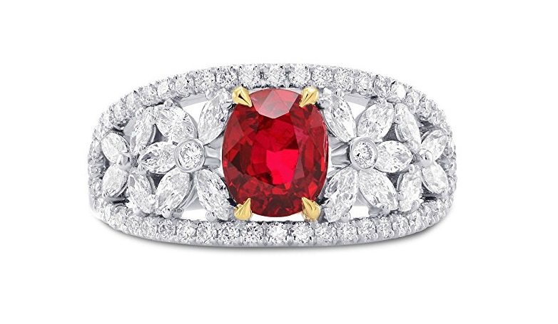 2.07Cts Ruby Side Diamonds Engagement Extraordinary Ring Set in 18K White 