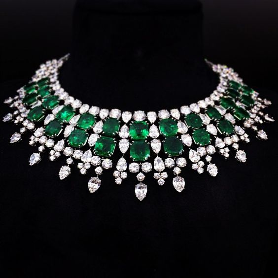 Harry Winston Colombian emerald and diamond necklace.