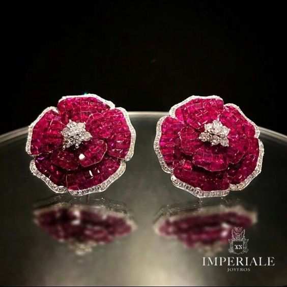 Roses are red. Gorgeous Ruby and Diamond Earrings