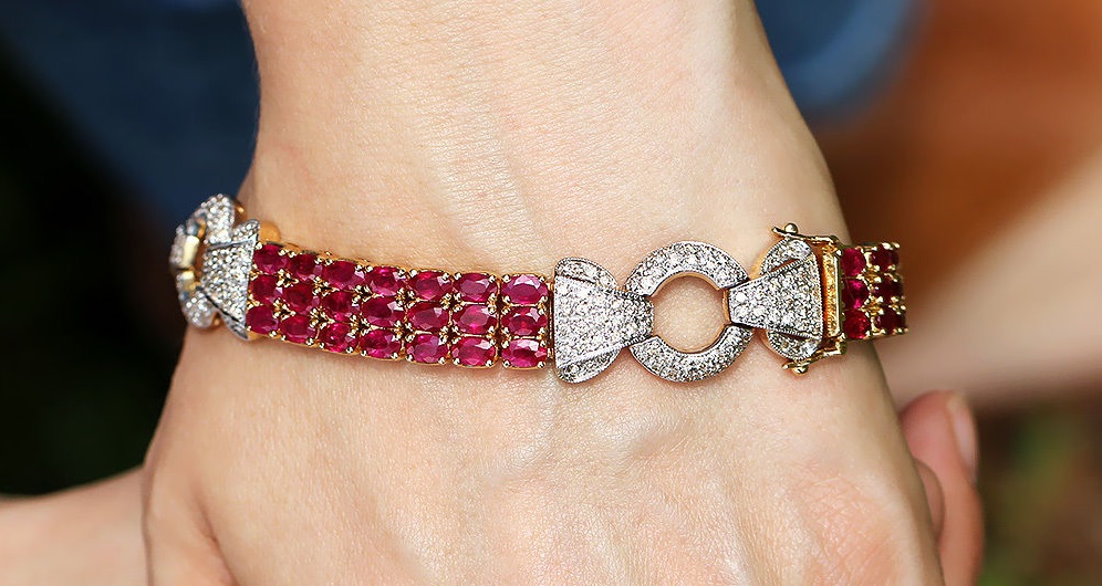 Vintage Ruby Link Bracelet with Diamonds in 14K Two Tone Gold 19.50ctw