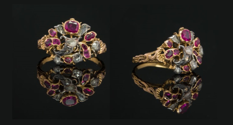 Georgian Rare Natural Ruby and Diamond Gianrdinetti Antique Ring