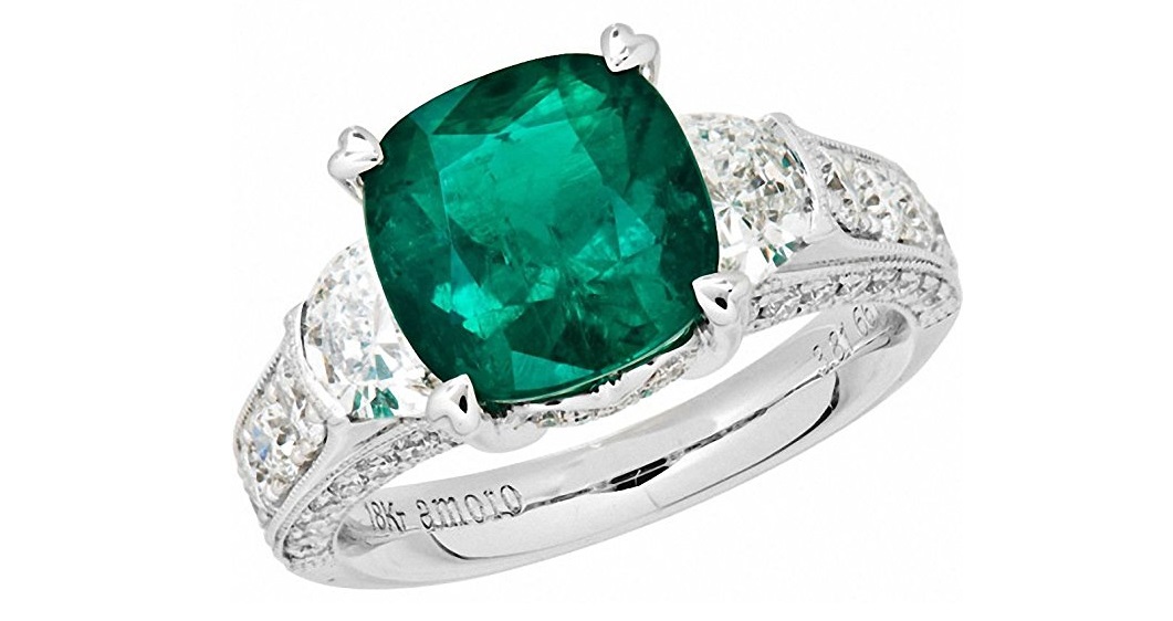 Amoro 18k White Gold Colombian Emerald Ring and Diamond Ring (0.95 cttw, G-H Color,VS2-SI1 Clarity)