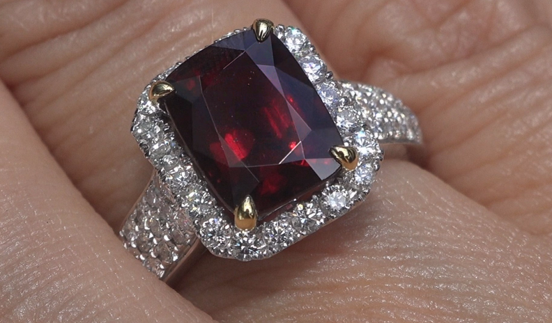 GIA UNHEATED Natural VVS Red Spinel Diamond 14k Gold Estate Ring 4.87 CWT