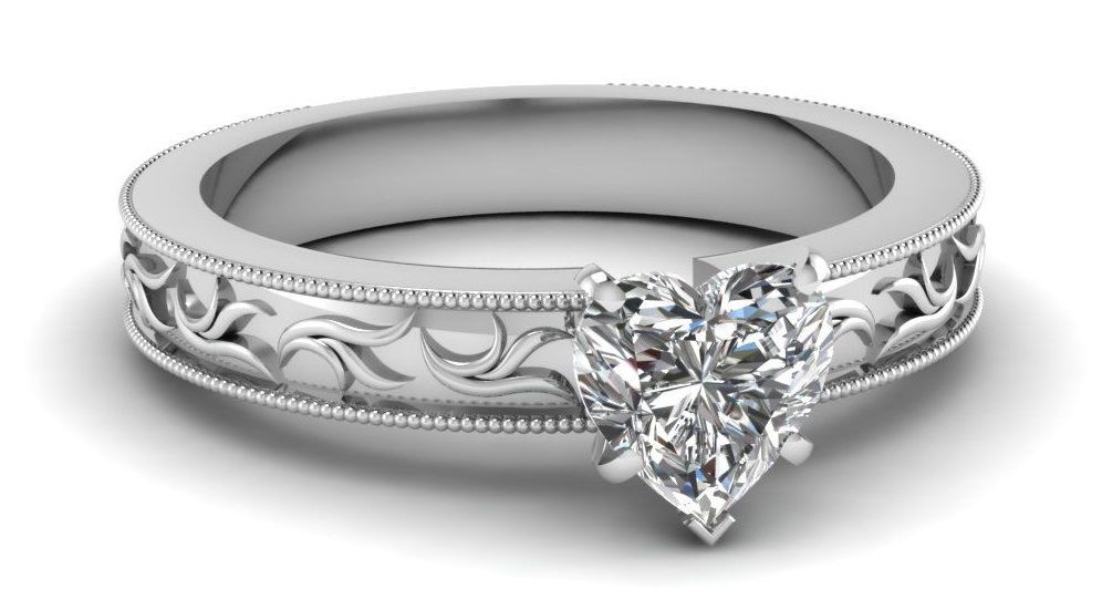 3/4 Carat Heart Shaped Diamond Solitaire Engagement Ring For Women White Gold