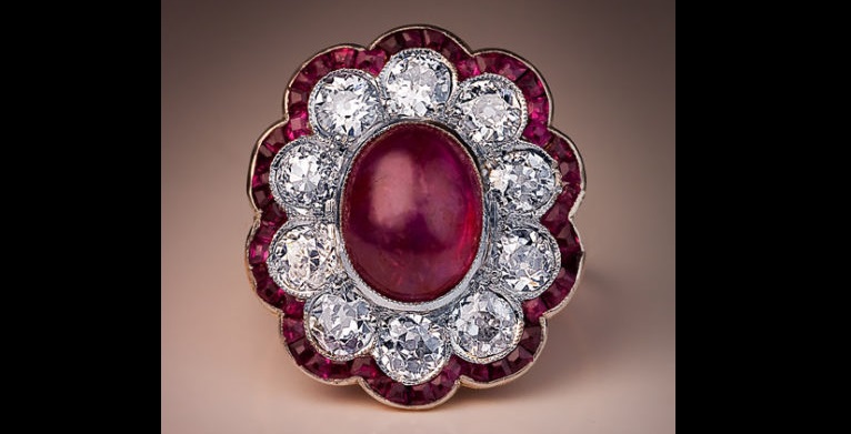 Edwardian Antique Ruby and Diamond Engagement Ring circa 1910 