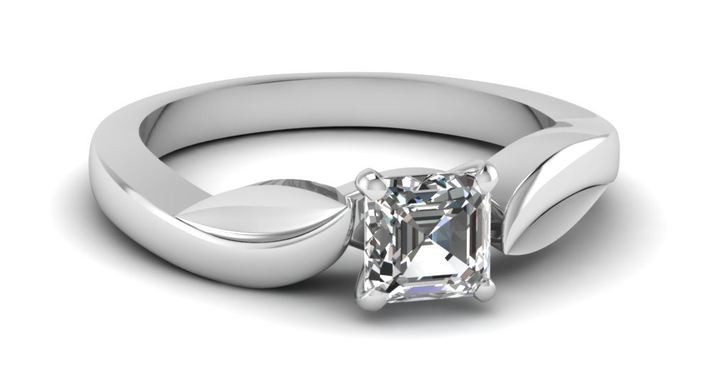 Solitaire Leaf Contour Engagement Ring 1 Carat Asscher Cut Diamond VS2-F Color