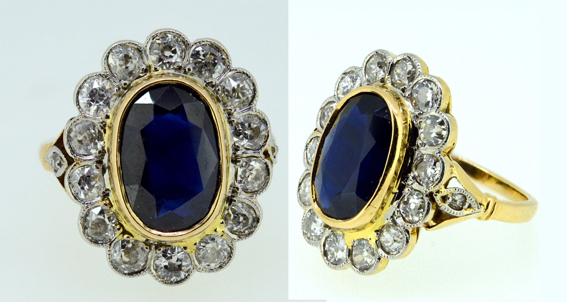Antique Victorian 2.50Ct Burma Sapphire Diamond Cluster Ring 18K Gold