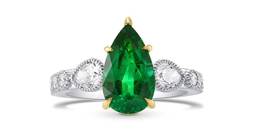 3.54Cts Emerald Side Diamonds Engagement Side Stone Ring Set in Platinum 