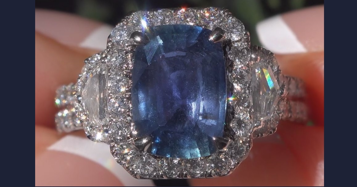 GIA UNHEATED Natural Blue Sapphire Diamond 18k White Gold Estate Ring 5.76 TCW