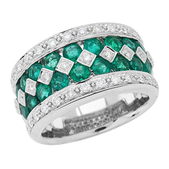 Amoro 18kt White Gold Exquisite Emerald and Diamond Ring (0.51 cttw, H-I Color, SI 1-2 Clarity)