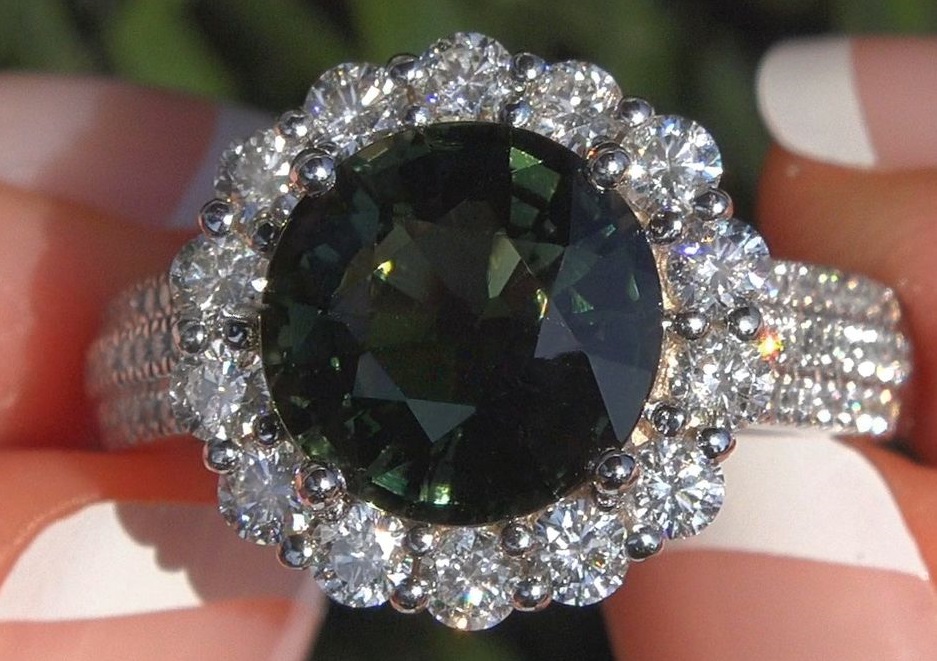 Certified 4.73 CWT Green Tourmaline Diamond Halo Ring 14k White Gold 