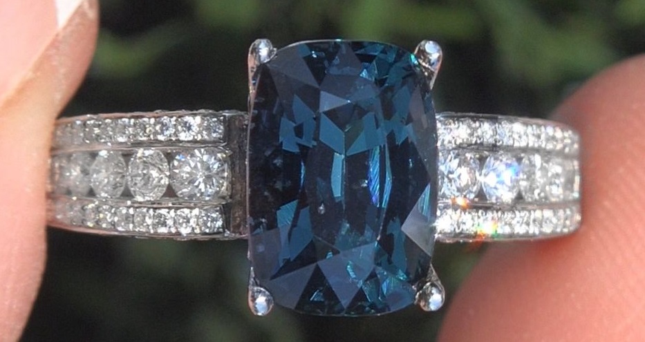 Blue Spinel Diamond 18k Gold Ring GIA Natural UNHEATED 4.19 TCW VVS Estate