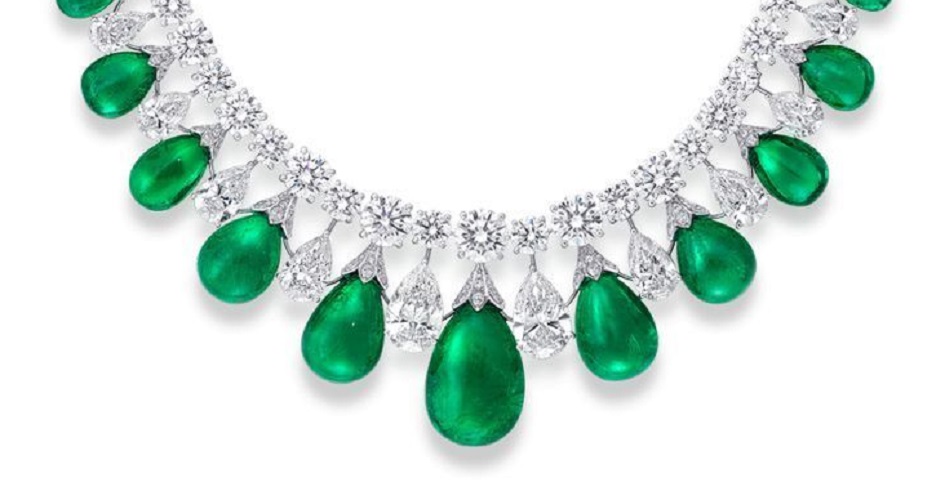 Cabochon Drop Emerald and Diamond Necklace by Graff Diamonds