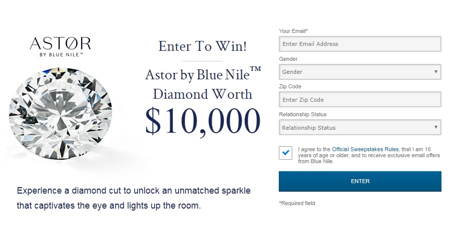Win A Astor Diamond Worth $10,000 Experience a diamond cut to unlock an unmatched sparkle that captivates the eye and lights up the room. This spectacular diamond is being given away by Blue Nile Jewelry.