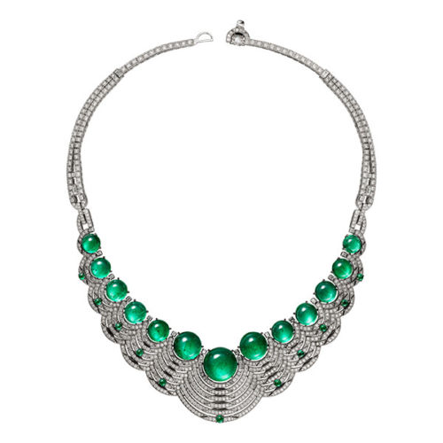 Résonances de Cartier High Jewelry Necklace Platinum, Emeralds, and Diamonds