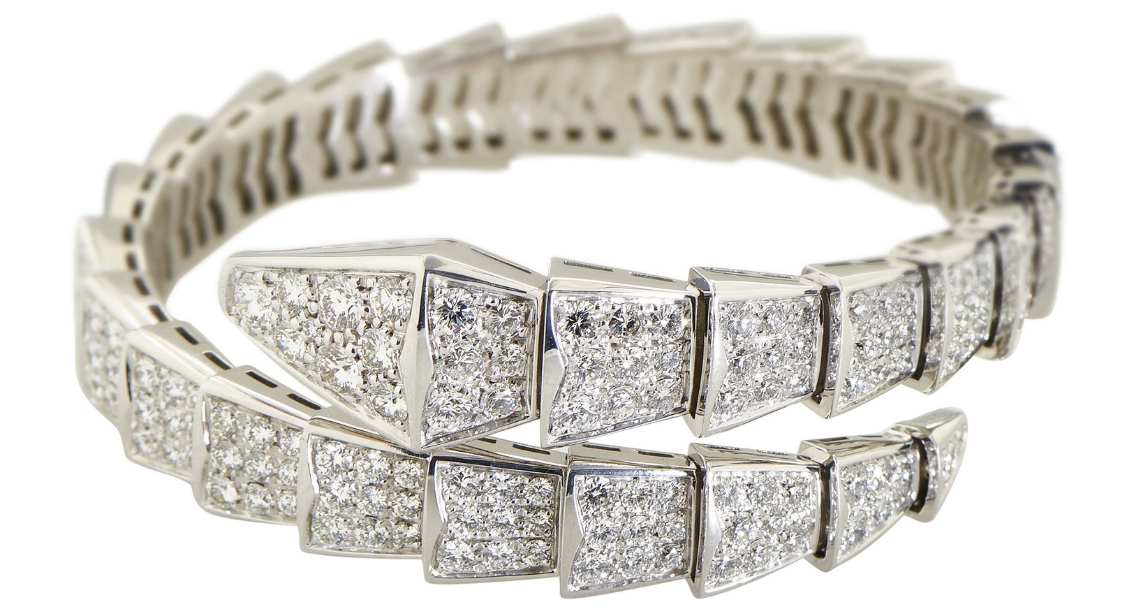 Bvlgari Serpenti 18K White Gold Full Diamond Pave Medium Bracelet