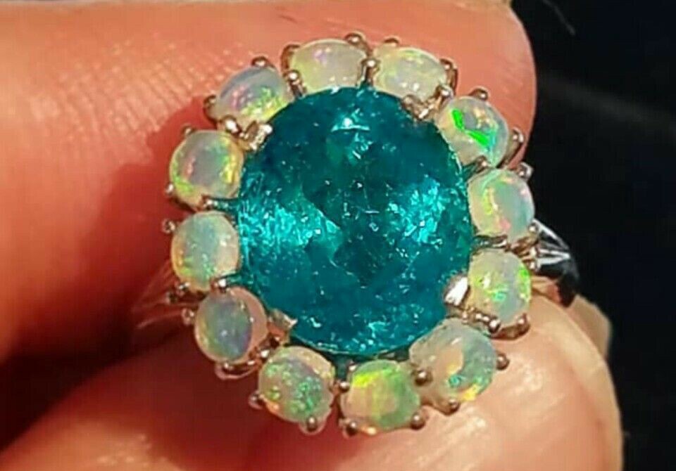 Paraiba Tourmaline and Opal Ring