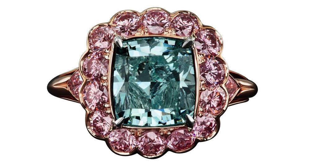 David Rosenberg 4.16 Carat GIA Fancy Intense Blue Green Cushion Cut Diamond Ring