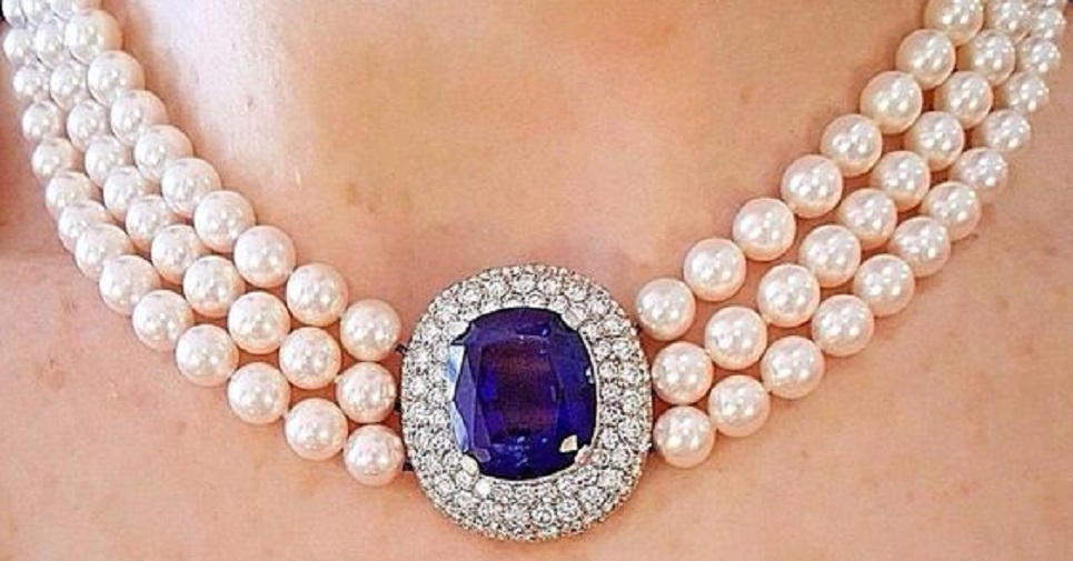 Tanzanite, Diamond and Pearl Choker Necklace in 18 Karat White Gold by Mikimoto