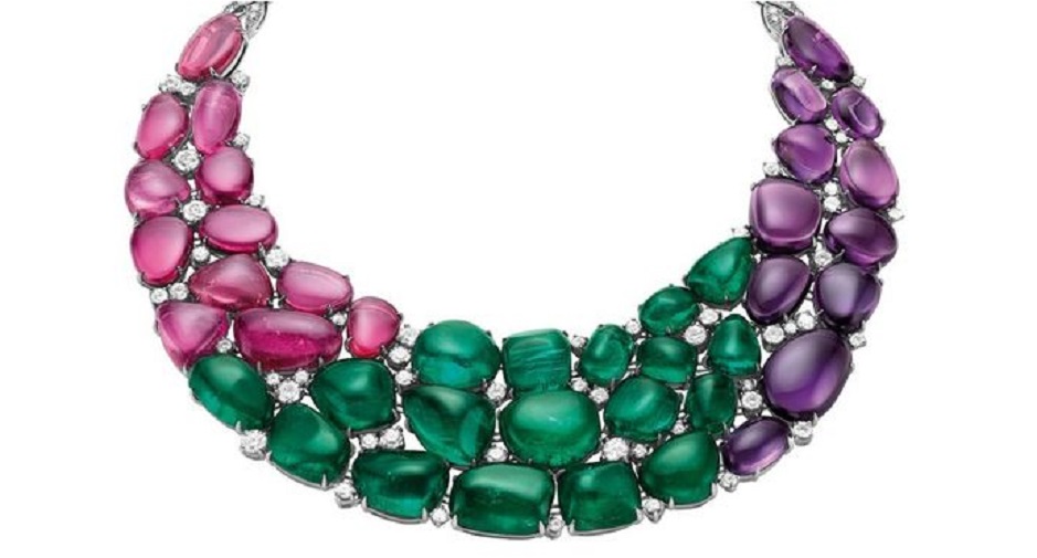 Bulgari, emerald, amethyst and rubellite cabochons necklace