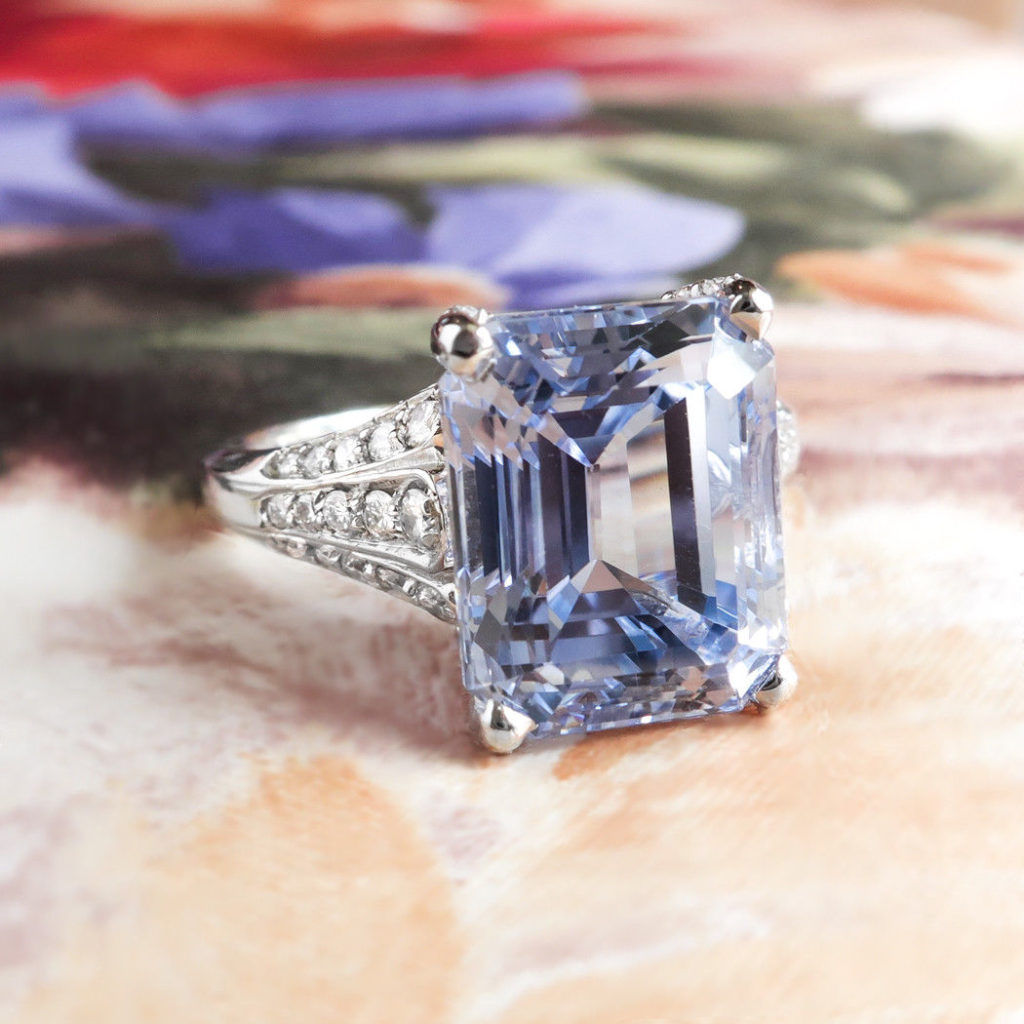 Emerald Cut GIA Sapphire Diamond Platinum Engagement Ring