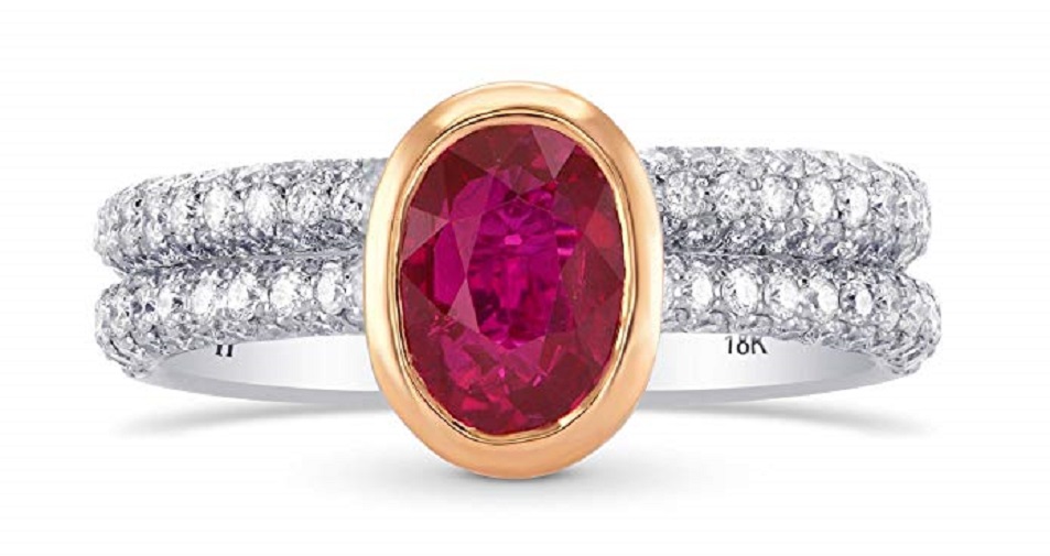 2.64Cts Ruby Side Diamonds Engagement Solitaire Ring Set in 18K White Rose Gold