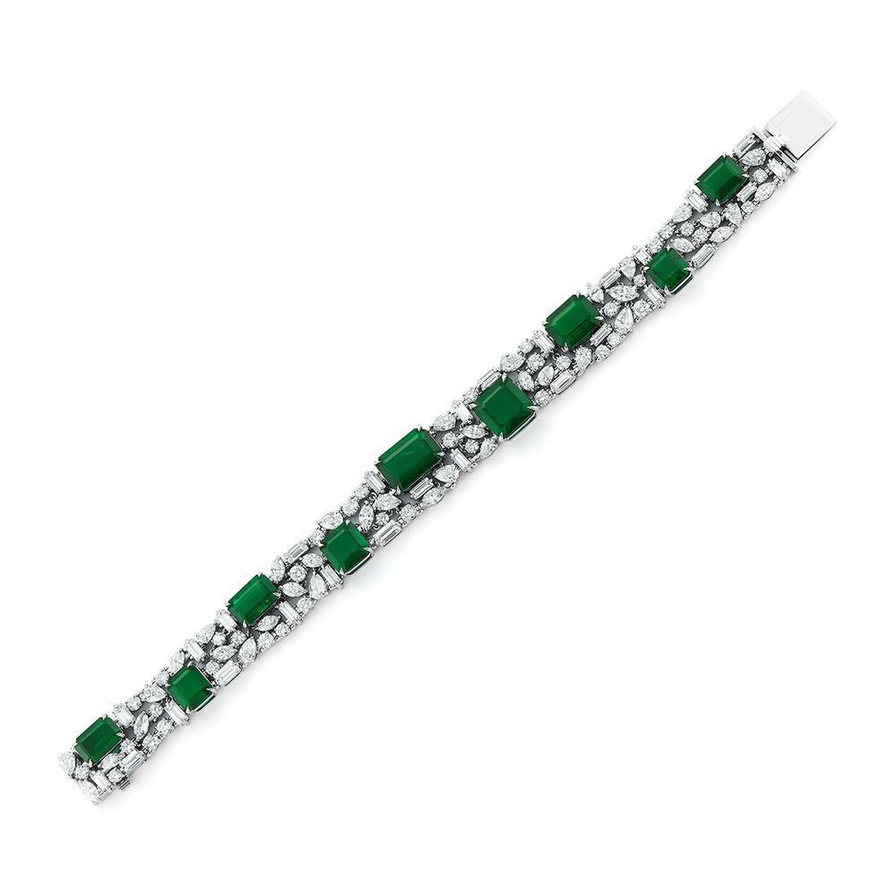 41.83 Ct Emerald and White Diamond Bracelet in Platinum