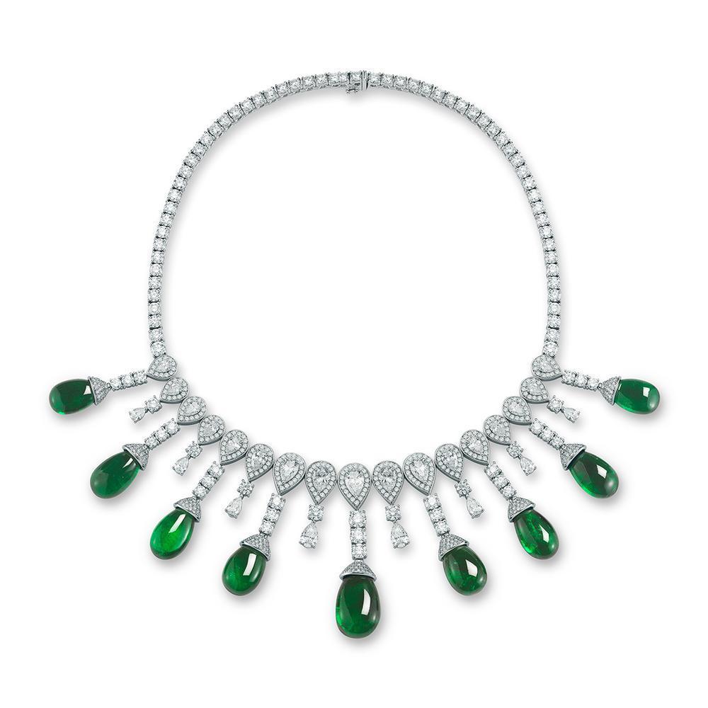 153.43 Ct Natural Matching DROP EMERALD AND DIAMOND NECKLACE GIA CERTIFIED