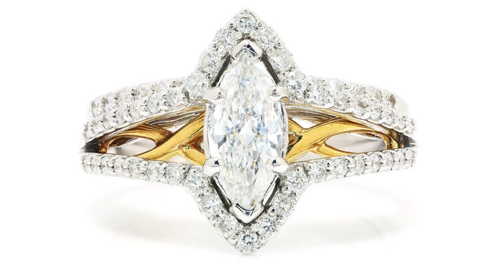 Marquise Diamond Engagement Ring Set 14K Two Tone Gold 1.00ctw