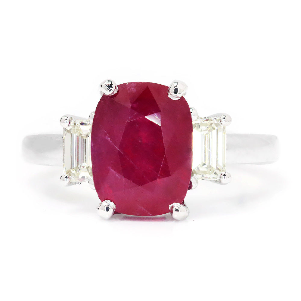 Oval Ruby 3 Stone Ring with Diamonds in 18Kt White Gold 3.98ctw