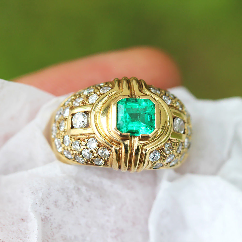 Vintage Emerald Ring with Diamonds in 14kt Yellow Gold 1.75ctw
