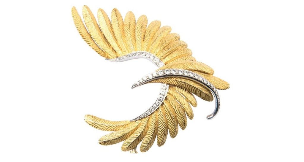 Bulgari Gold, Platinum and Diamond Bird Brooch $24,157.45