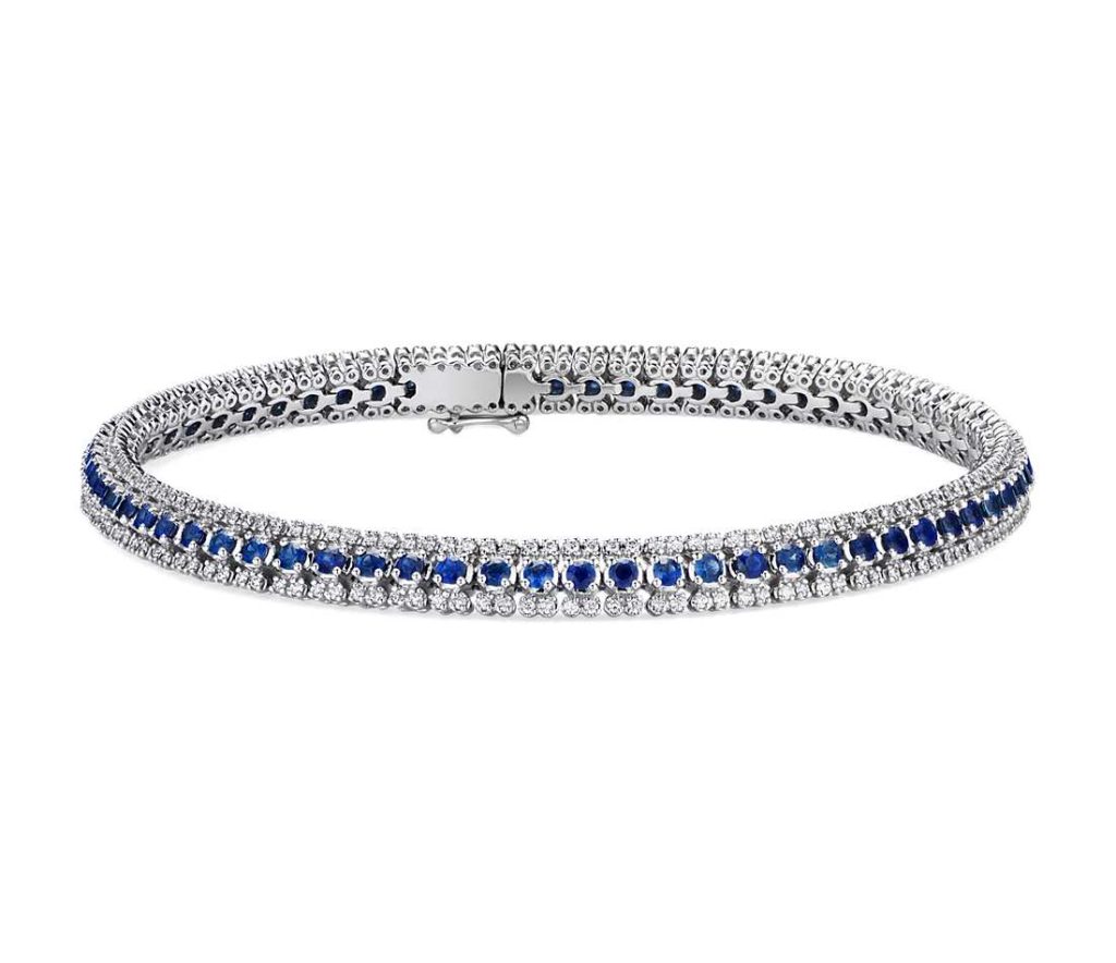 Three-Row Sapphire and Diamond Bracelet in 14k White Gold