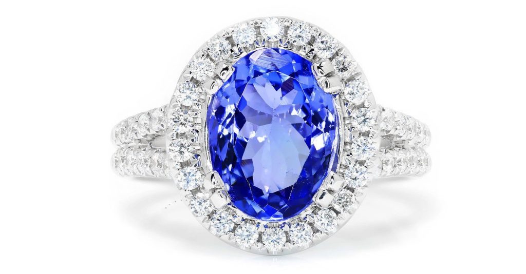 Tanzanite Halo Ring with Diamonds in 18Kt White Gold 3.83ctw