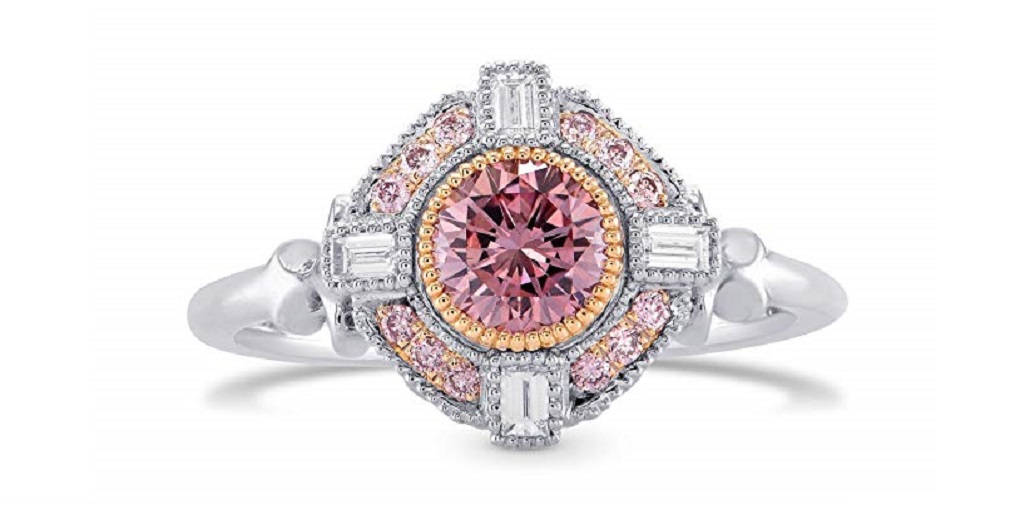 0.74Cts Pink Diamond Engagement Extraordinary Ring Set in 18K White Rose Gold 
