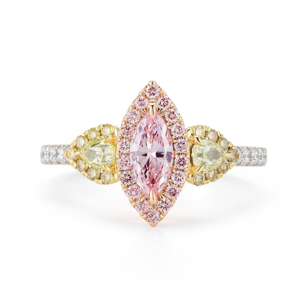 18K White Gold Engagement Pink Diamond Ring 1.17 TW GIA Solitaire Marquise