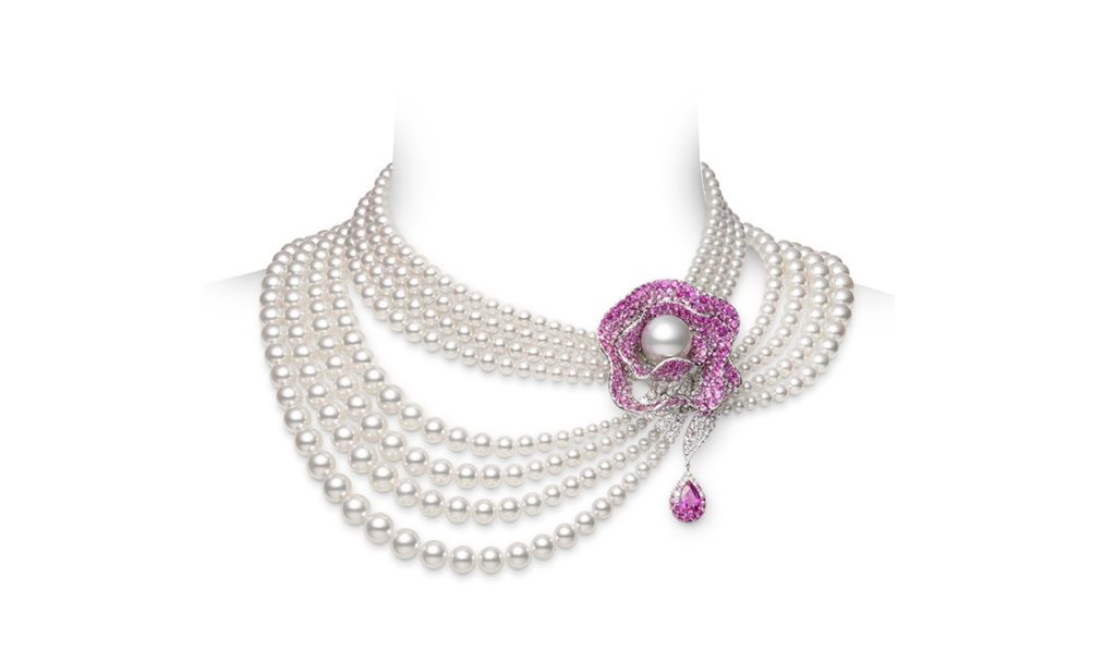 Pink  Sapphire and Pearl Necklace/Brooch by Mikimoto