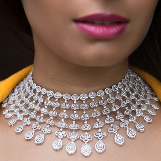  Glittering in round and pear shaped diamond bridal necklace by Bapalal Keshavlal