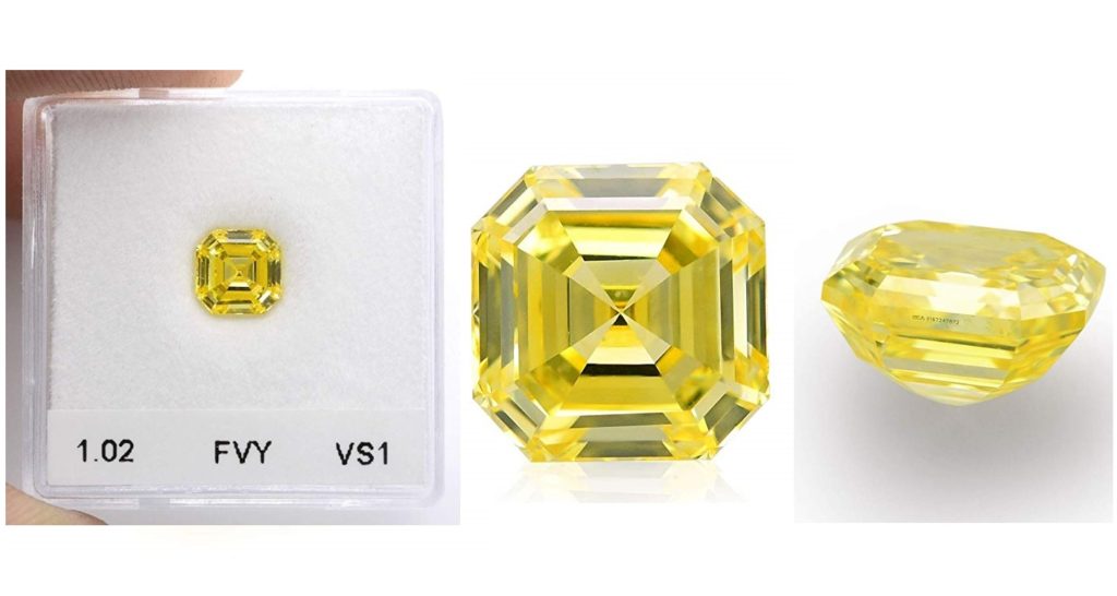 1.02 Carat Fancy Vivid Yellow Loose Diamond Natural Color Asscher Shape GIA Cert