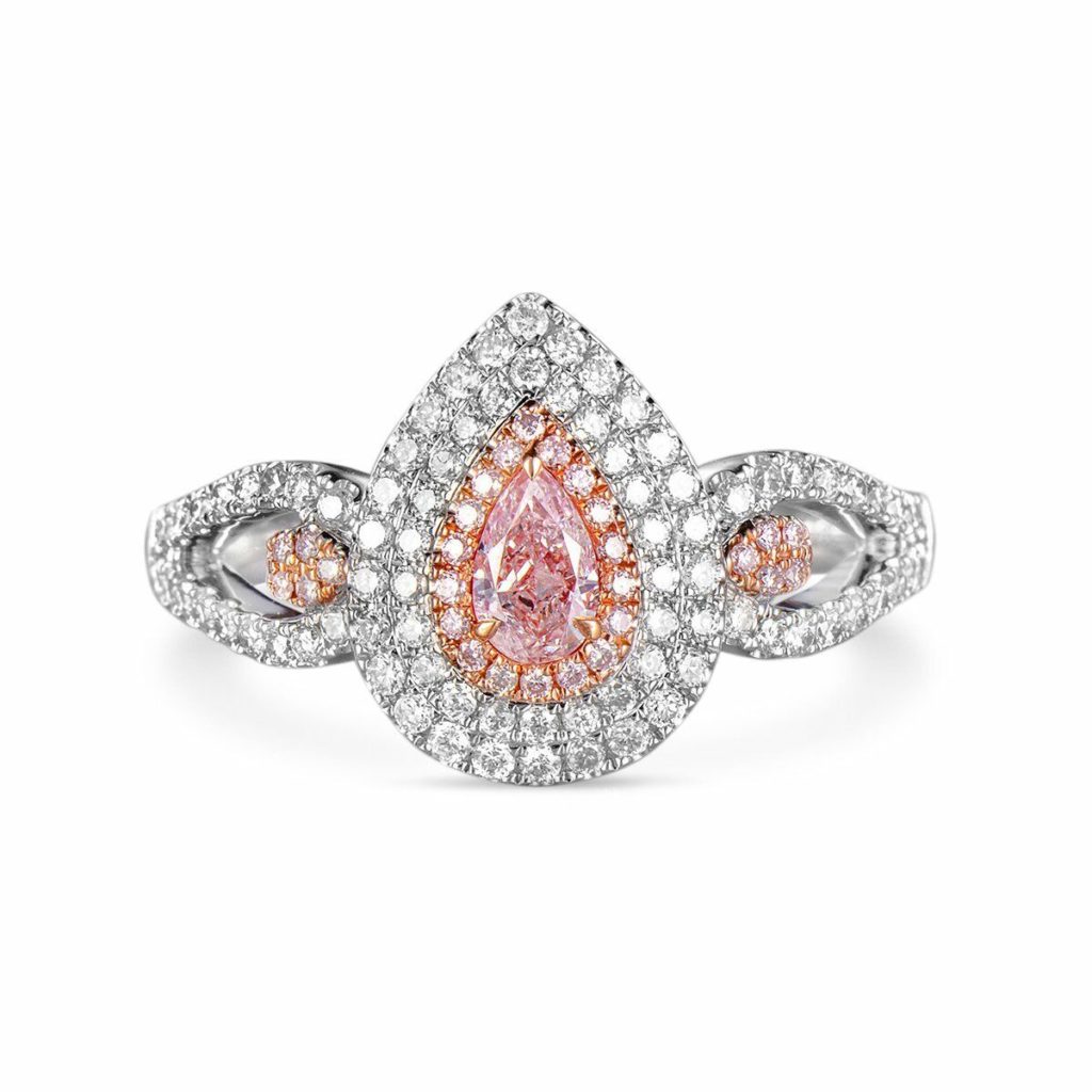 GIA Faint Pink Diamond Engagement Ring 0.75 Ct Pear Cut Natural 18K White Gold