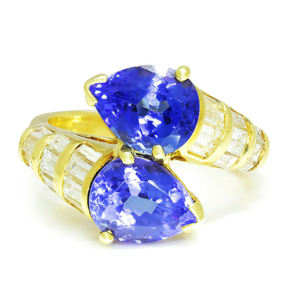 Vintage Pear Tanzanite Bypass Ring

with Diamonds in 18Kt Yellow Gold 6.50ctw