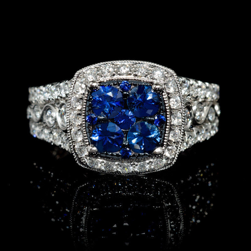  Diamond and Blue Sapphire 18k White Gold Ring