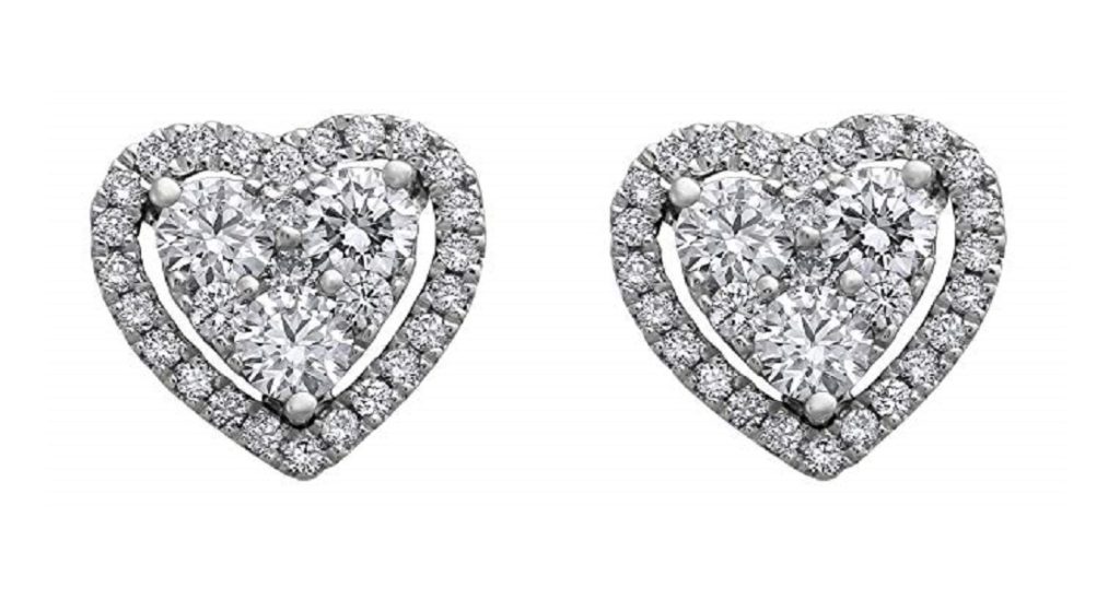 Olivia Paris 14K White Gold 3/4 Carat (ctw) Diamond Halo Heart Cluster Stud Earrings (H-I, SI2-I1)