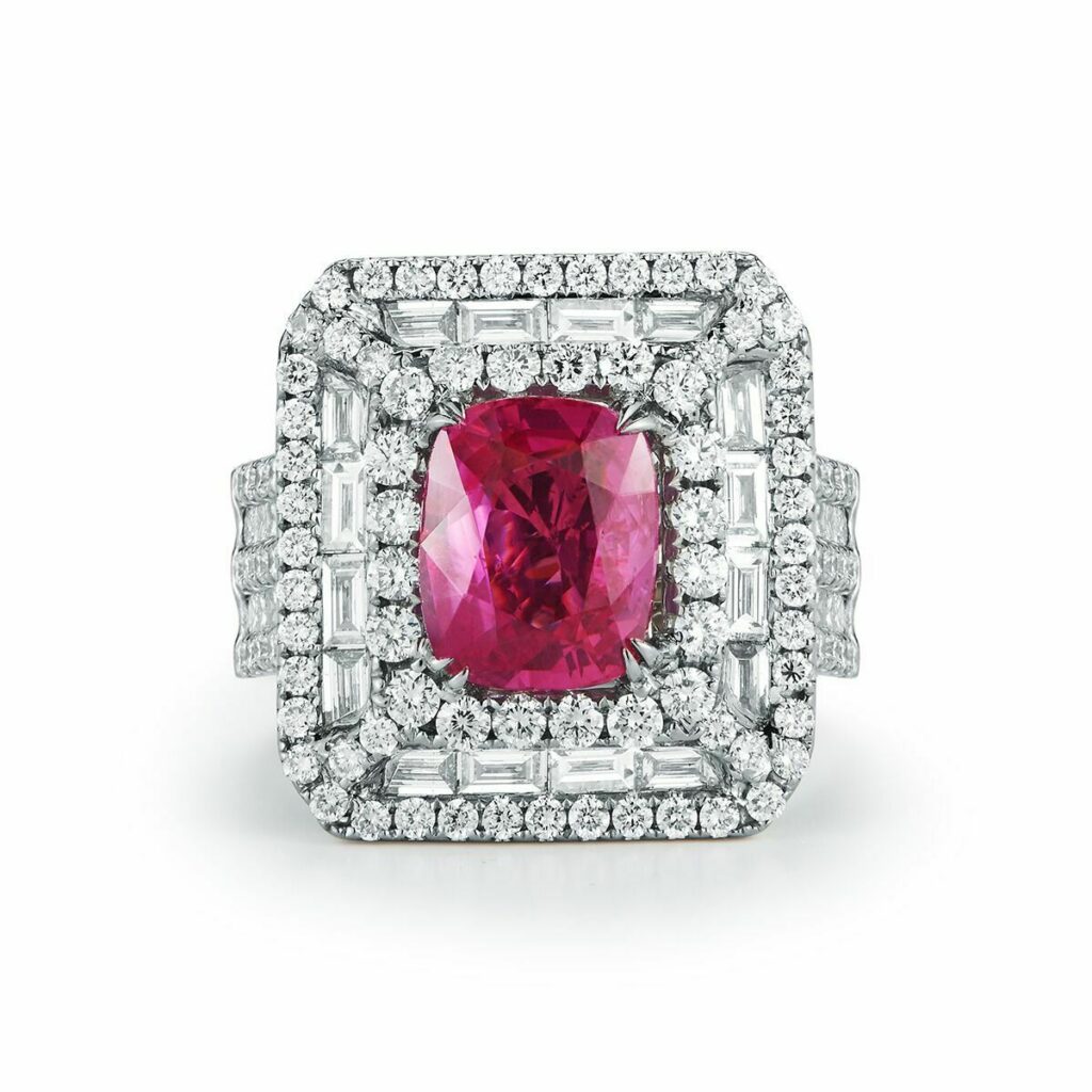 5.53 Ct Unheated Burmese Pink Sapphire and Diamond 18K White Gold Ring