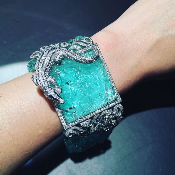 Carved Paraiba Tourmaline and Diamond Cuff Bracelet